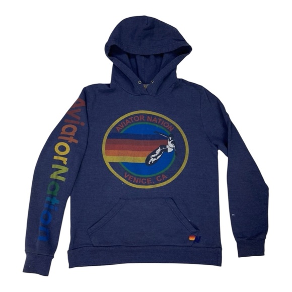 Aviator Nation Venice California Lightweight Pullover Hoodie Women Medium Navy - Picture 1 of 11